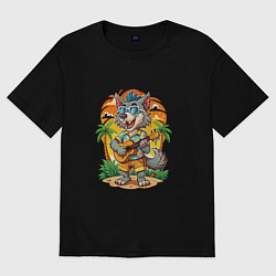 Женская футболка оверсайз Волк с гитарой и жаркое лето