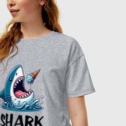 Футболка оверсайз женская Shark ice cream - ai art, цвет: меланж — фото 2