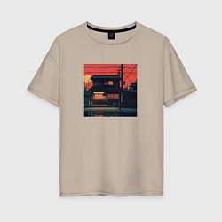 Женская футболка оверсайз Дом на закате в стиле Аниме