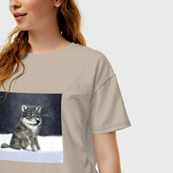 Футболка оверсайз женская Волк ауффф мем, цвет: миндальный — фото 2