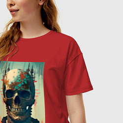 Футболка оверсайз женская Ai art skull - fantasy, цвет: красный — фото 2