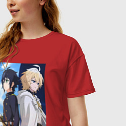 Футболка оверсайз женская Последний Серафим Микаэла Хякуя, цвет: красный — фото 2