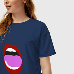 Футболка оверсайз женская Открытый рот в мультяшном стиле красные губы секси, цвет: тёмно-синий — фото 2