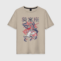 Футболка оверсайз женская Клинок рассекающий демонов Акадза demon slayer, цвет: миндальный