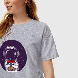 Футболка оверсайз женская Космонавт пьет бабл-чай, цвет: меланж — фото 2