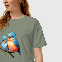 Футболка оверсайз женская Разговор двух птичек, цвет: авокадо — фото 2