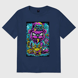 Футболка оверсайз женская Сказочные монстры в ярких неоновых красках, цвет: тёмно-синий