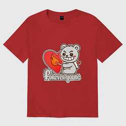 Футболка оверсайз женская Медведь хулиган с сердцем и спичкой, цвет: красный