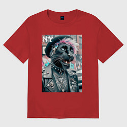 Футболка оверсайз женская Чувак модная пантера из Нью-Йорка, цвет: красный