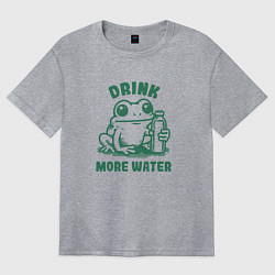Женская футболка оверсайз Забавная лягушка с бутылкой воды пей больше воды