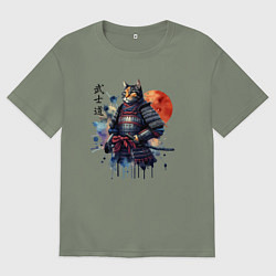 Футболка оверсайз женская Cat samurai - bushido ai art, цвет: авокадо