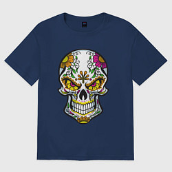 Женская футболка оверсайз Череп в цветочках