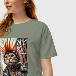 Футболка оверсайз женская Котяра панк из Нью-Йорка - нейросеть, цвет: авокадо — фото 2