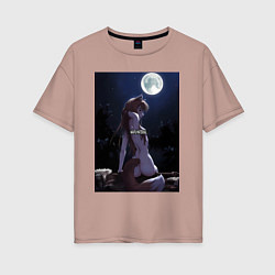 Футболка оверсайз женская Волчица и пряности Холо senpai, цвет: пыльно-розовый