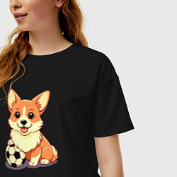 Футболка оверсайз женская Корги с мячом, цвет: черный — фото 2