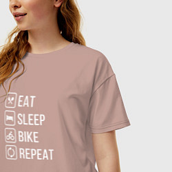 Футболка оверсайз женская Eat sleep bike repeat, цвет: пыльно-розовый — фото 2