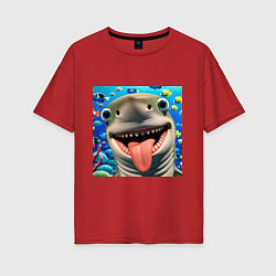 Женская футболка оверсайз Веселая акула с высунутым языком в океане