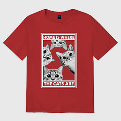 Женская футболка оверсайз Home is where the cats are
