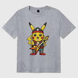 Женская футболка оверсайз Пикачу рок звезда