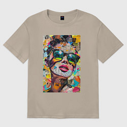 Женская футболка оверсайз Лицо девушки из обрезков газет и журналов