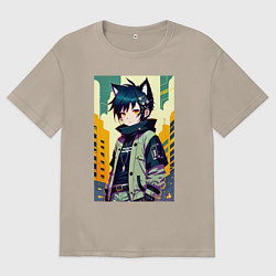 Женская футболка оверсайз Девочка котёнок - нейросеть