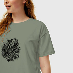 Футболка оверсайз женская Орнамент со скрипичным ключом тату стиль, цвет: авокадо — фото 2