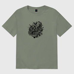 Женская футболка оверсайз Орнамент со скрипичным ключом тату стиль