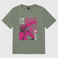 Женская футболка оверсайз Человек-бензопила Денджи неон