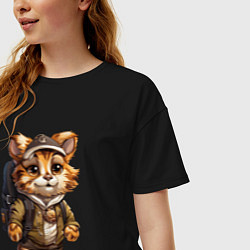 Футболка оверсайз женская Тигрёнок-турист, цвет: черный — фото 2