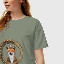 Футболка оверсайз женская Стимпанк лис в рамке, цвет: авокадо — фото 2