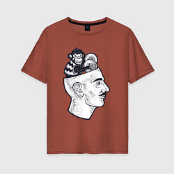 Женская футболка оверсайз Обезьяна в голове