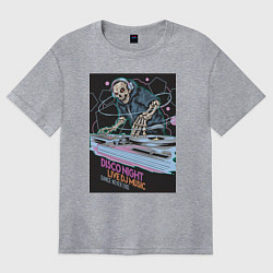 Женская футболка оверсайз Диджей скелет в наушниках