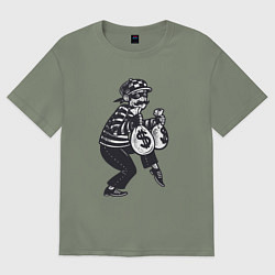 Женская футболка оверсайз Вор с мешками денег