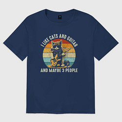 Футболка оверсайз женская Люблю котов гитару и может быть трёх людей, цвет: тёмно-синий