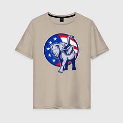 Футболка оверсайз женская USA elephant, цвет: миндальный