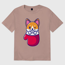 Женская футболка оверсайз Собачка в варежке