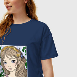Футболка оверсайз женская Лесная фея рисунок, цвет: тёмно-синий — фото 2