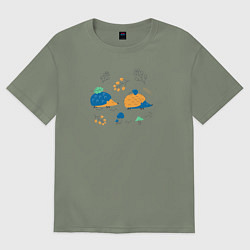 Женская футболка оверсайз Ежики в лесу с веточками и грибами