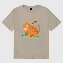 Женская футболка оверсайз Рыжий кот и пчела