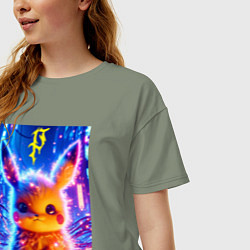 Футболка оверсайз женская Пушистый милый Пикачу - нейроарт, цвет: авокадо — фото 2