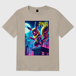 Женская футболка оверсайз Ужасный Пикачу на крыше небоскрёба - хэллоуин