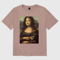 Женская футболка оверсайз Monday Лиза - Джаконда с кофе растрёпанная