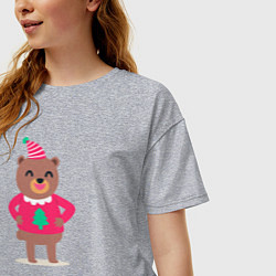 Футболка оверсайз женская Новогодний медведь, цвет: меланж — фото 2