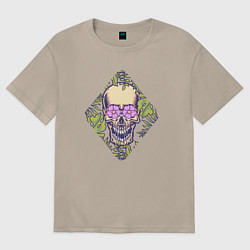 Футболка оверсайз женская Flowers mad skull, цвет: миндальный