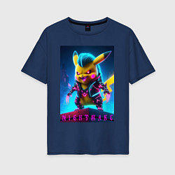 Футболка оверсайз женская Cyberpunk - terrible Pikachu with claws, цвет: тёмно-синий