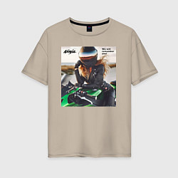Женская футболка оверсайз Девушка на мотоцикле Kawasaki ninja- память