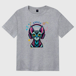 Футболка оверсайз женская Кот в наушниках - музыка, цвет: меланж