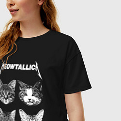 Футболка оверсайз женская Мяуталлика коты, цвет: черный — фото 2