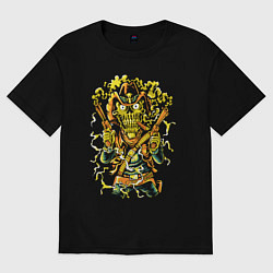 Футболка оверсайз женская Череп - ковбой с револьверами, цвет: черный