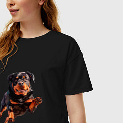 Футболка оверсайз женская Hunter Dog - Ротвейлер ГТА в прыжке, цвет: черный — фото 2